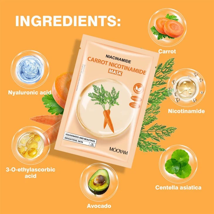 MOOYAM Carrot Niacinamide Facial Mask – 15-Minute Glow Boost For Dull, Tired Skin